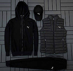 (п) ФЛІС Комплект із жилеткою Puma (худі на змійці + штани + кіпка + жилетка)