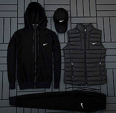 (п) Комплект із жилеткою Nike (худі на змійці + штани + клепка + жилетка)