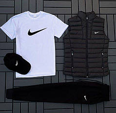 (п) Комплект із жилеткою Nike (футболка біла + квітка + жилетка + штани)
