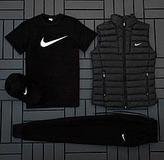 (п) Комплект із жилеткою Nike (футболка чорна + квітка + жилетка + штани)