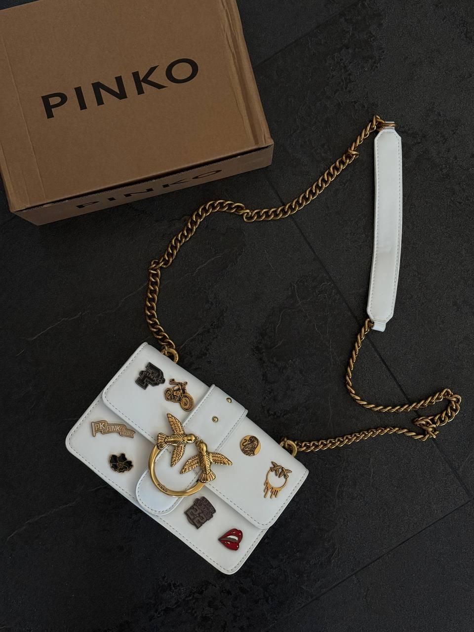 Pinko Mini Love Bag One Simply With Enamel Pin White   [оригінальна коробка] 20х12.5х6.5