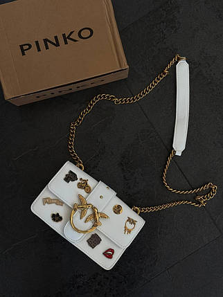 Pinko Mini Love Bag One Simply With Enamel Pin White   [оригінальна коробка] 20х12.5х6.5, фото 1