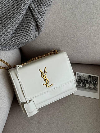 Yves Saint Laurent Medium Sunset in Smooth Leather WHITE/Gold 24x14x7, фото 1
