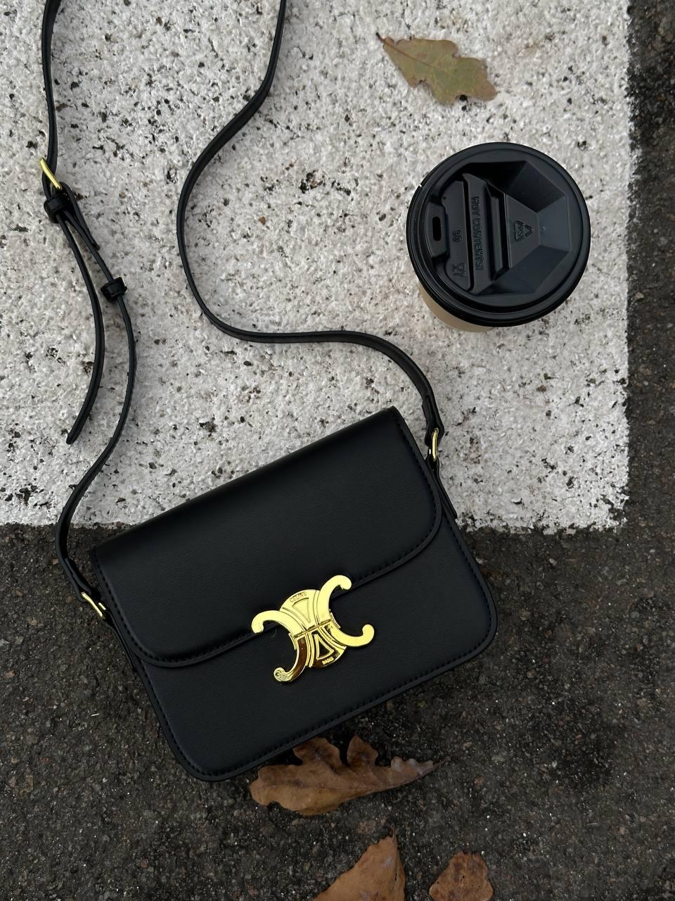 Celine Teen Triomphe Bag Black in Shiny Calfskin PREMIUM Коробка оригінал