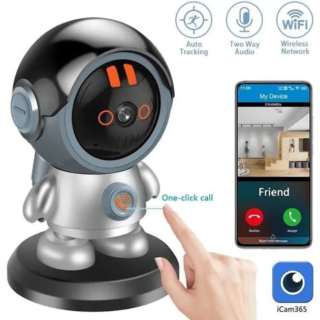 Wi-Fi відеоняня Робот (IP відеокамера 2K, 3MP, датчик руху, 355°)