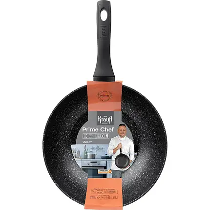 Сковорода Wok Krauff Grand Chef алюмінієва з антипригарним мармуровим покриттям 28 см (25-45-213), фото 1