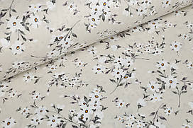 Ранфорс 240 см Квіти білі з сірими листочками на бежевому