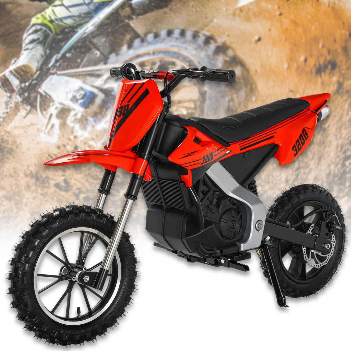 Електромотоцикл кросовий 300W на амортизаторах з надувними колесами Bambi M 6076AL-3 Червоний