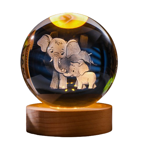 Декор шар нічник "Слоненя та мама "8 см, що змінює світло, фото 1
