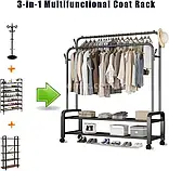 Стійка-вішалка для одягу та взуття подвійна Multipurpose Hanger – універсальне рішення для зберігання, фото 5