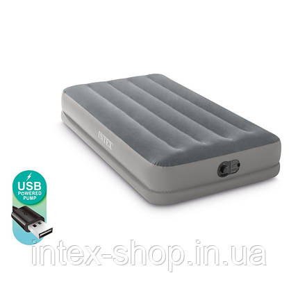 Intex 64112 надувне ліжко (191х99х30 см) з вбудованим електронасосом USB, фото 1
