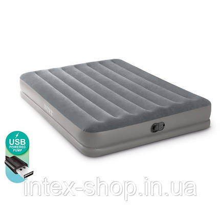 Intex 64114 надувне ліжко (203х152х30 см) з вбудованим електронасосом USB, фото 1