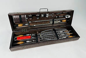 Набір шампурів Лісник ручної роботи. Шашличний набір шампурів у кейсі + гравіювання