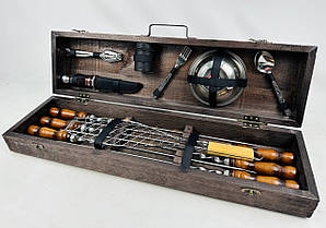 Набір шампурів Робінзон ручної роботи. Шашличний набір шампурів у кейсі + гравіювання