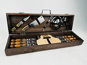 Набір шампурів Економ ручної роботи. Шашличний набір шампурів у кейсі + гравіювання