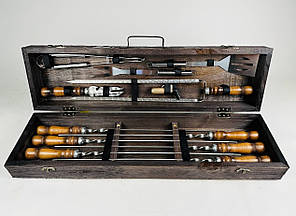 Набір шампурів BBQ міні ручної роботи. Шашличний набір шампурів у кейсі + гравіювання