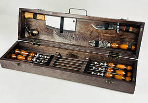 Набір шампурів М'ясник міні ручної роботи. Шашличний набір шампурів у кейсі + гравіювання