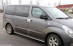 Пороги труби d60 без накладок кінцевик круглий\скош 2 шт нерж Hyundai Starex H1 H300 2007-