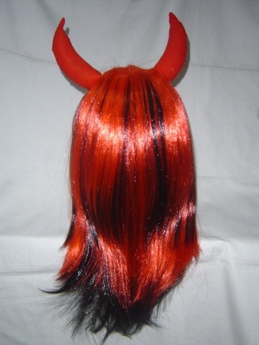 Парик Дьявола красно-черный с рогами. - фото 1 - id-p2838055