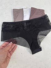 Трусики жіночі з сіточки та мережива La Vivas 10199 із середньою посадкою, колір Чорний, розмір XL