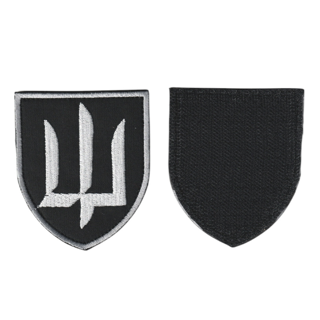 Шеврон військовий / армійський, тризуб ГУР, на чорному, ЗСУ. 8 см * 7 см, фото 1