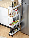 Вузька мобільна етажерка на коліщатках 4 полиці 38×13×87 см Stenson R93336 для кухні, ванної та зберігання речей, фото 2