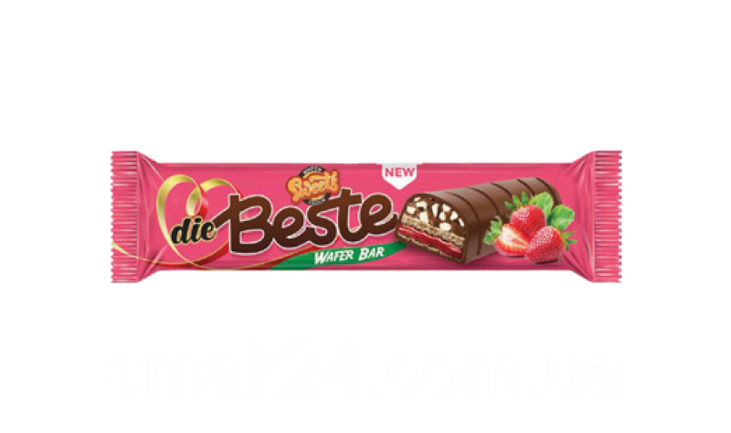 Вафельний батончик із кокосовою глазур'ю, кремом зі смаком полуниці та какао-начинкою з арахісом 55 г