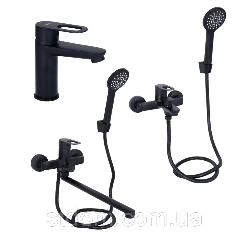 Комплект змішувачів для ванної кімнати Lidz Latwa 001Black Lidz Latwa 006Black Lidz Latwa 005Black