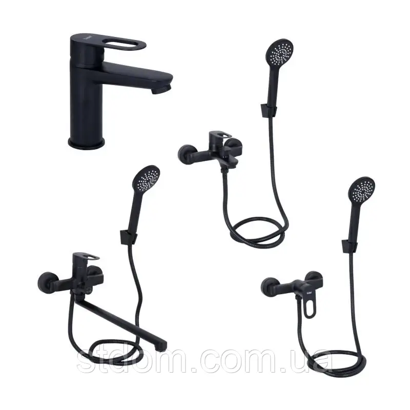 Комплект змішувачів для ванної кімнати Lidz Latwa 001Black Lidz Latwa 006Black Lidz Latwa 005Black Lidz Latwa 010Black