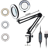 Лупа-лампа на струбцині 33155 Ø100мм LED підсвітка 64 світлодіоди 3 режими підсвітки