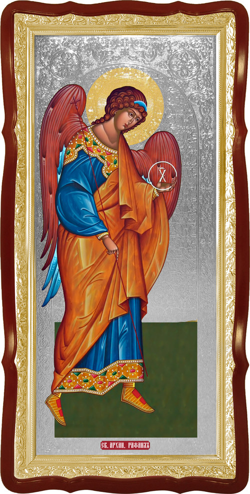 Ікона Архангела Рафаїла для храму, 120х60 см, фон під срібло, фото 1