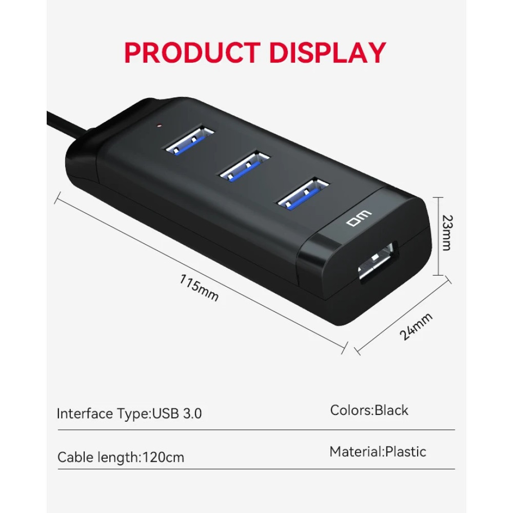 ЮСБ хаб-концентратор на 4 порта ЮСБ 3.0 DM CHB007 USB хаб-концентратор на 4 порта USB 3.0 DM CHB007