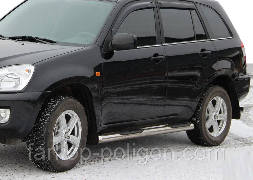 Бічні труби (2 шт., нерж.) Ø70 з пластиковими вставками для Chery Tiggo 1, фото 1