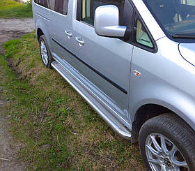 Бокові пороги Premium (2 шт., нерж) Maxi база, d60 для Volkswagen Caddy 2004-2010 рр