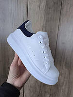 Белые Кроссовки криперы кеды с СИНЕЙ пяточкой замша на толстой подошве деми эко кожаные