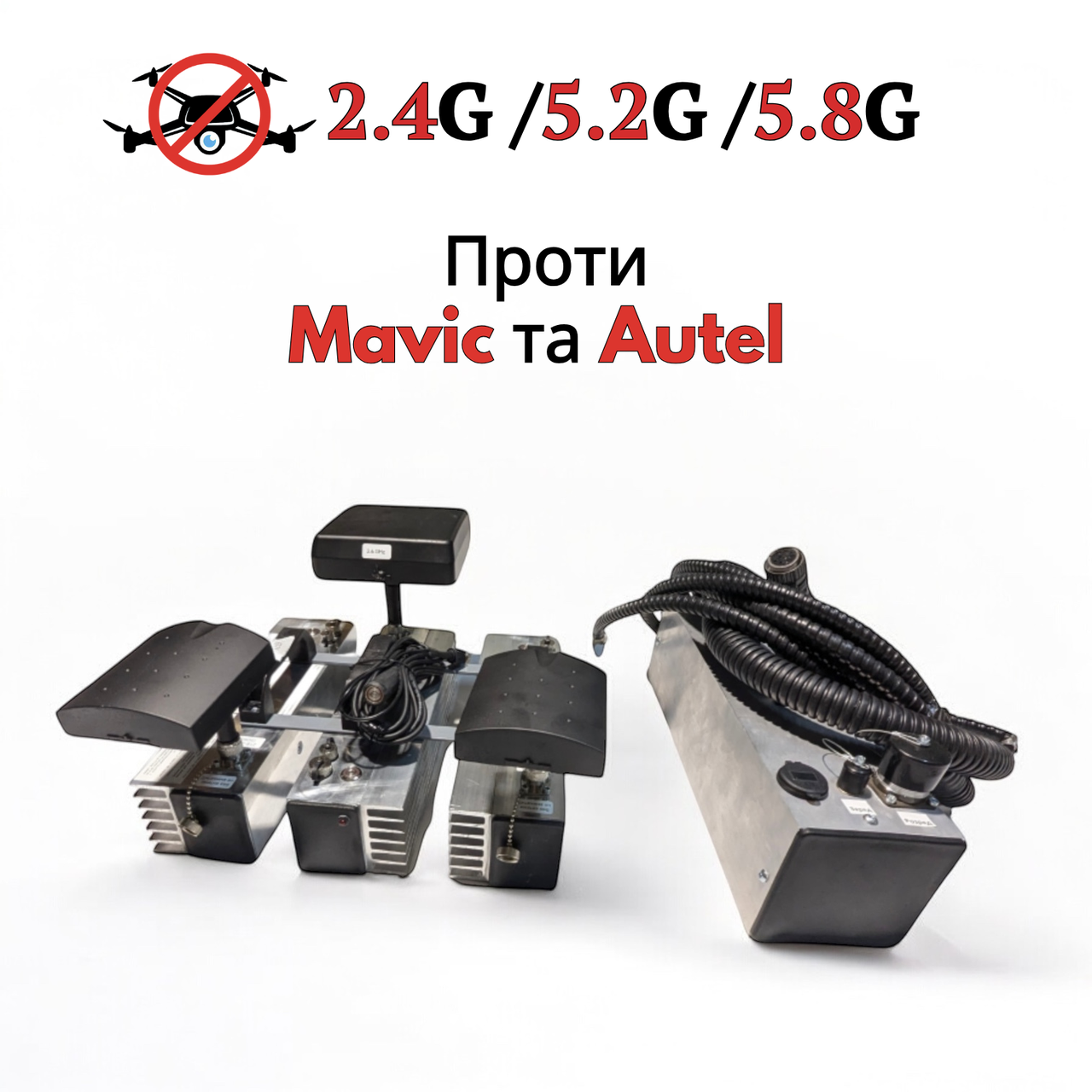 РЕБ “Писець” проти Dji Mavic та Autel (2.4ГГц, 5.2ГГц, 5.8ГГц) глушник дронів з патч антенами + АКБ 2220Wh, фото 1