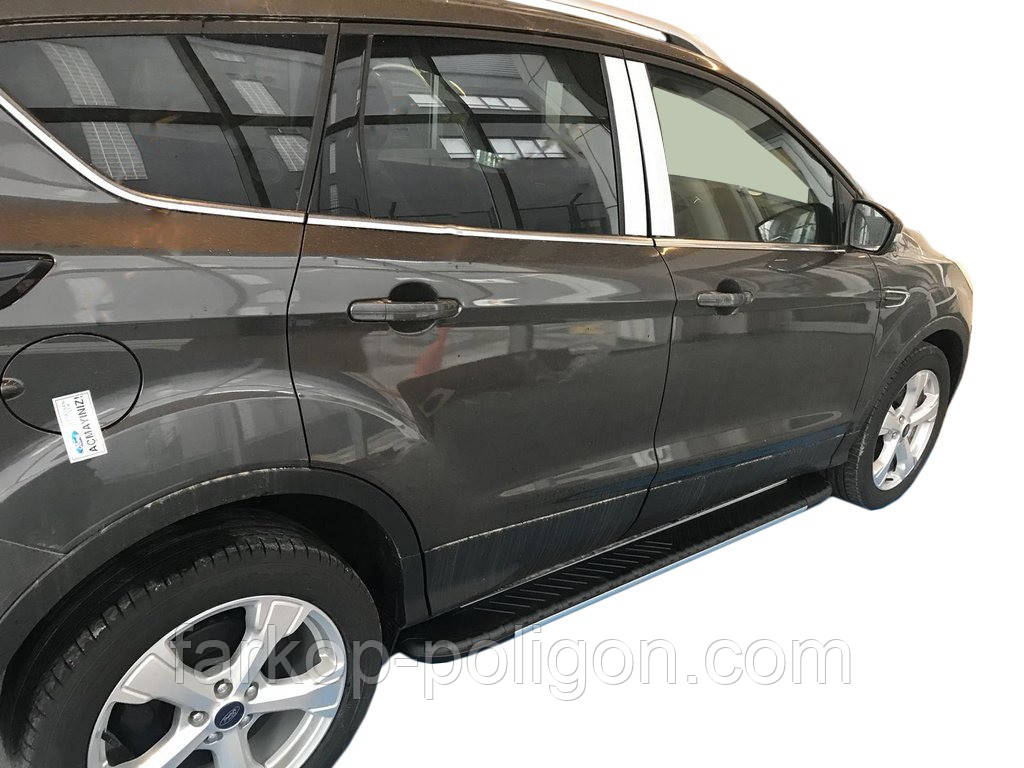 Бокові пороги Bosphorus Grey (2 шт., Алюміній) З чорним листям на дверях для Ford Kuga/Escape 2013-2019 рр