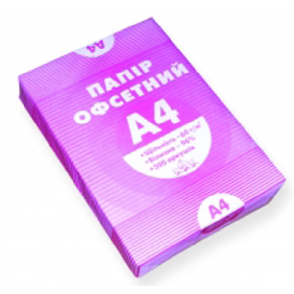 Папір офсетний А4, 60гм2, 500 арк. A4.60.500 T
