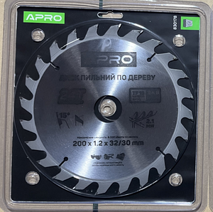 Диск пиляльний для дерева 200х32 (30)х24Т APRO