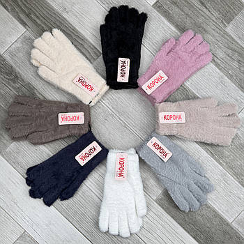 Рукавички жіночі вовняні норка подвійні з начосом Корона, розмір XXL - 22 см, асорті, 7844