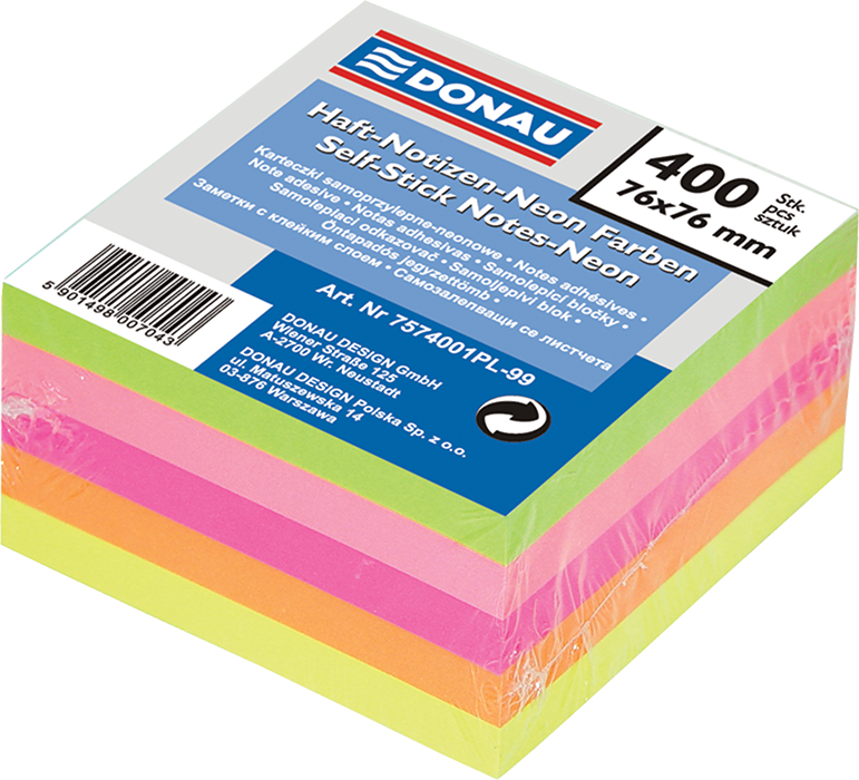 Блок для нотаток 76х76400арк., неон ассорті7574001PL