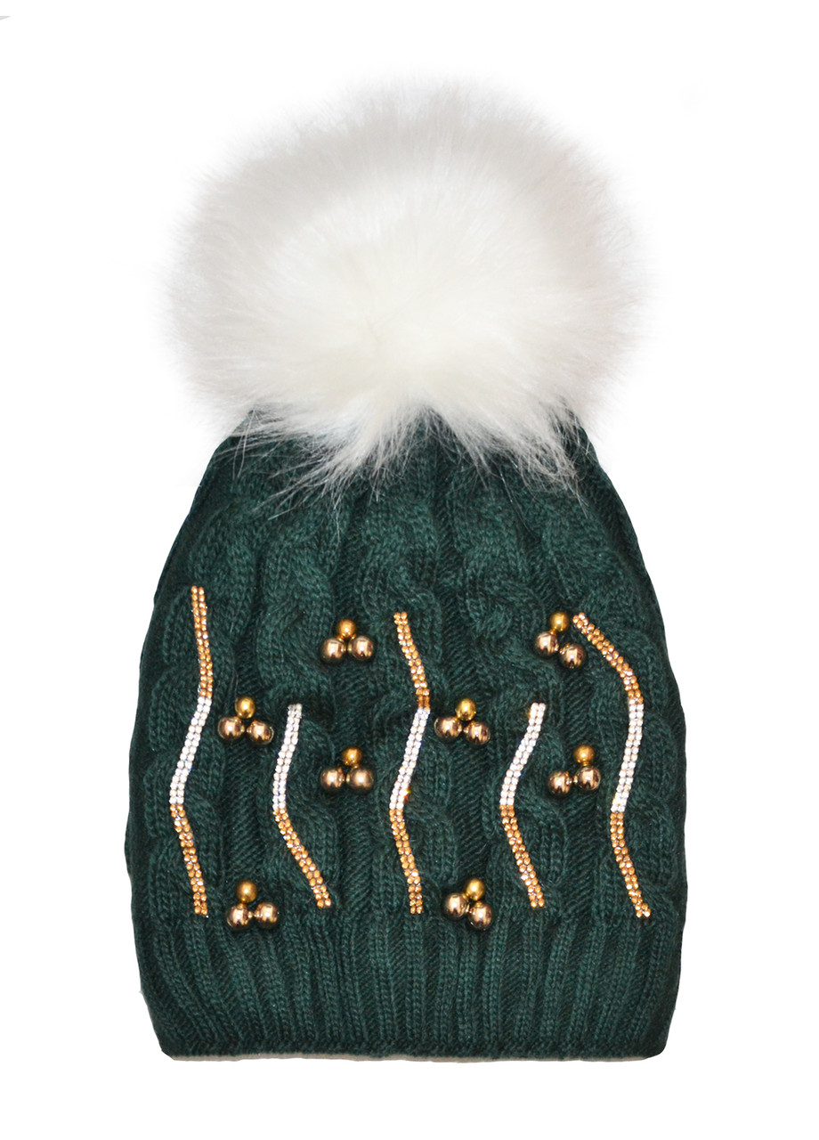 Шапка дівчині на флісі зимова в’язана 52/56см коричнева