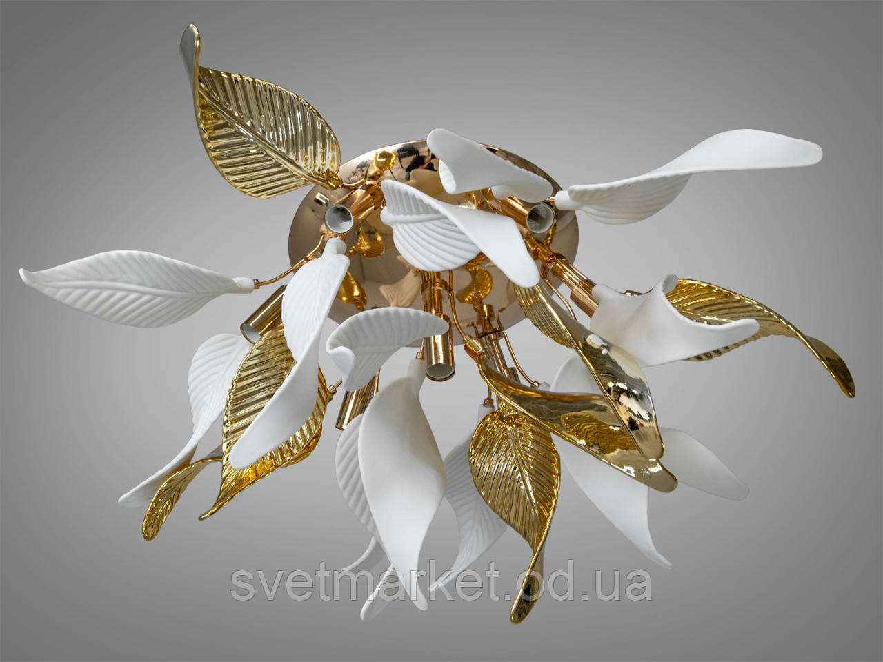 Стельова люстра з керамічним листям 7208-7C GD, фото 1