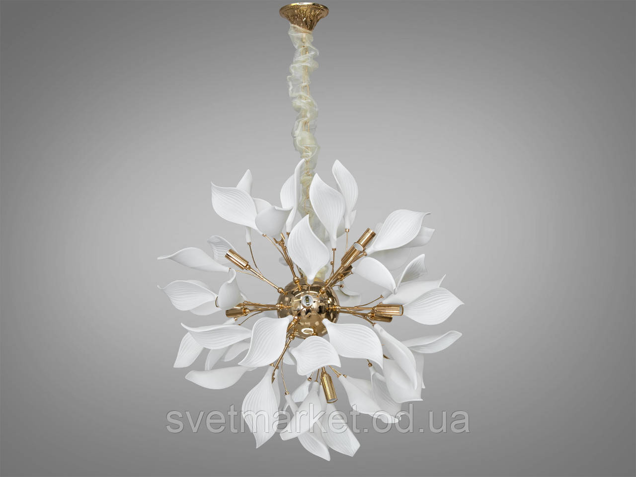 Яскрава підвісна люстра з керамічними елементами 7172-18P GD, фото 1