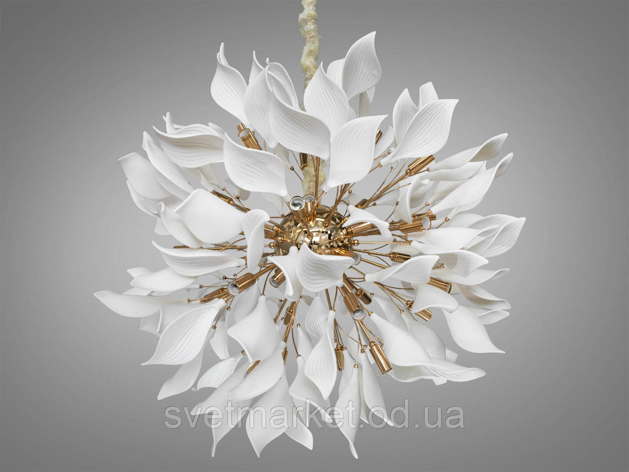 Витончена золота підвісна люстра з керамічним листям 7172-32+8P GD, фото 1