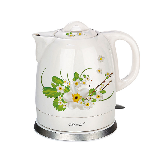 Електрочайник 1,5л 1200W кераміка (диск) білий Flowers MR-066-WHITE-FLOWERS Maestro