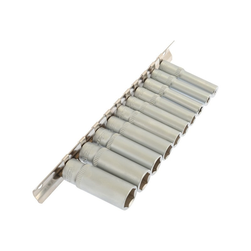 Набір головок торцевих 6-гранних подовжених MASTERTOOL 1⁄4" 4-13 мм L 48 мм CrV 10 шт 78-1411, фото 1