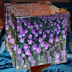 Нічник Безкінечні тюльпани (10×10см, 20 тюльпанів), Збери сам, від батарейок, Фіолетовий/ Дзеркальний нічник-світильник