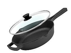 Сковорода чавунна 26 см з литою ручкою та скляною кришкою