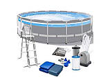 Басейн каркасний круглий (488x122 см, 19156л, фільтр-насос, сходи, підстилка, тент) Intex 26730 Сірий, фото 7